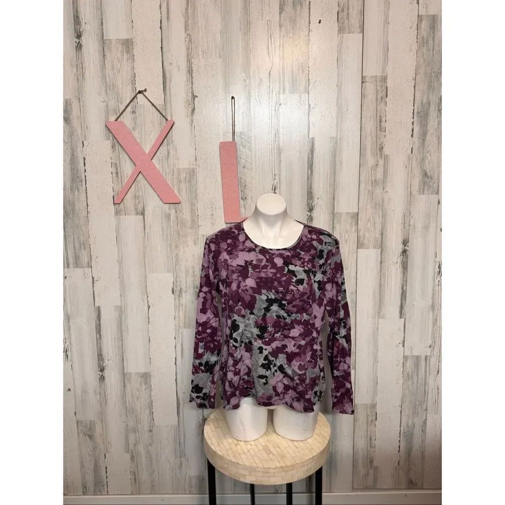 Croft & Barrow XL Purple Floral Long Sleeve Top Soft Cotton Casual Blouse NWT
